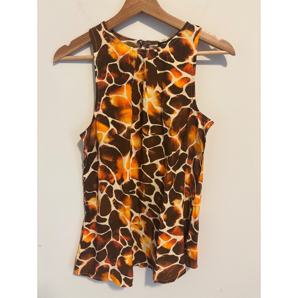 Karen Millen Mixed Animal Woven Shell Top Giraffe Print Sleeveless Blouse US 8